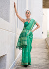 Emerald Green Zari Woven Soft Silk Saree With Ikat Pallu