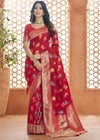 Festival Red Woven Banarasi Soft Silk Saree