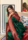 Festive Green Woven Paithani Soft Silk Saree