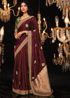 Festive Maroon Heavy Embroidery Designer Silk Saree