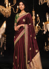 Festive Maroon Heavy Embroidery Designer Silk Saree