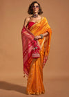 Festive Yellow Handloom Banarasi Silk Saree With Tassels