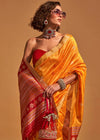 Festive Yellow Handloom Banarasi Silk Saree With Tassels