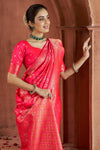 Fiery Red Banarasi Saree With Zari Woven Motifs