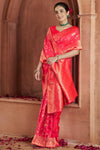 Fiery Red Banarasi Saree With Zari Woven Motifs