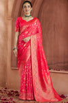 Fiery Red Banarasi Saree With Zari Woven Motifs