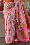 Flamingo Pink Jamawar Kashmiri Cotton Silk Saree