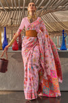 Flamingo Pink Jamawar Kashmiri Cotton Silk Saree