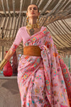 Flamingo Pink Jamawar Kashmiri Cotton Silk Saree