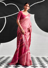 Rose Pink Woven Designer Linen Cotton Saree