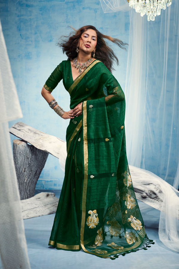 Forest Green Banarasi Silk Saree