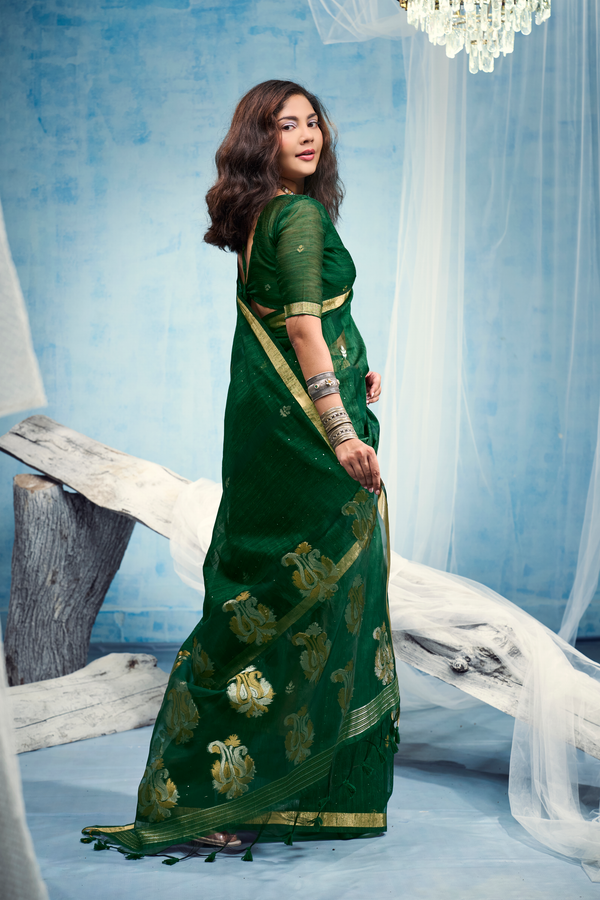 Forest Green Banarasi Silk Saree