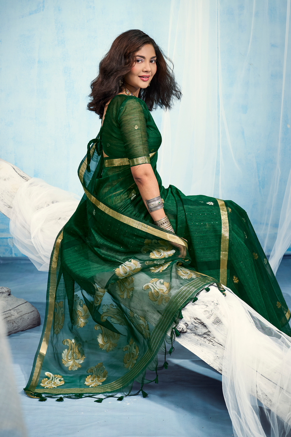 Forest Green Banarasi Silk Saree