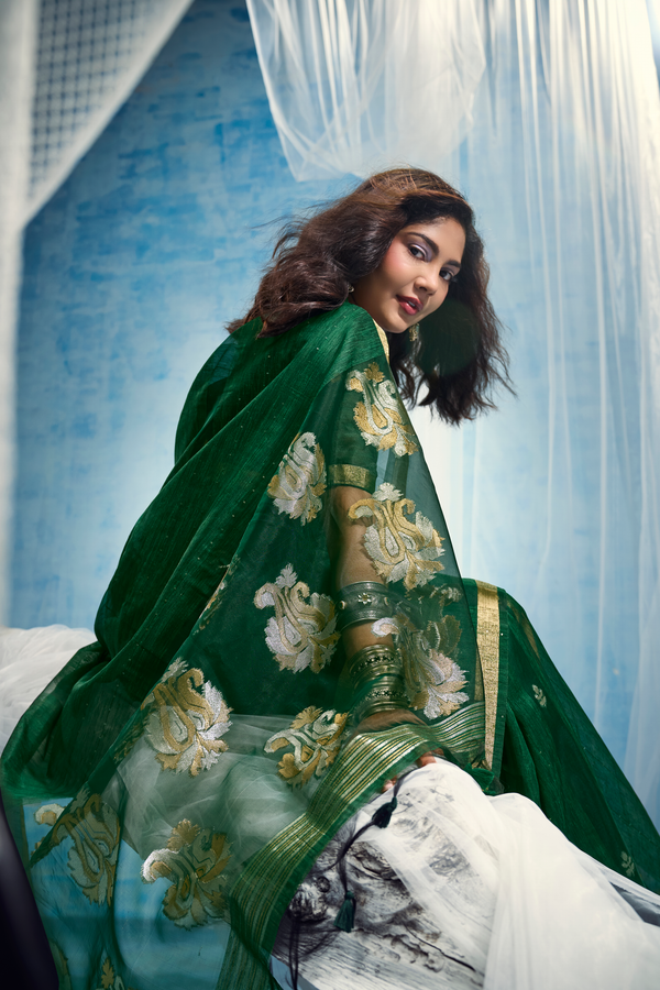 Forest Green Banarasi Silk Saree