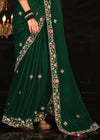 Forest Green Heavy Embroidery Designer Silk Saree