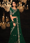 Forest Green Heavy Embroidery Designer Silk Saree