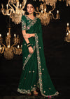 Forest Green Heavy Embroidery Designer Silk Saree