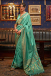 Forest Green Woven Satin Silk Saree