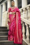 Fuchsia Pink Banarasi Silk Saree with Gold Zari Work