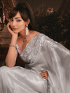 Glamorous Grey Organza Silk Saree