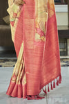 Gold Banarasi Soft Silk Saree With Floral Prints