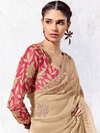 Gold Beige Embroidered Designer Tissue Silk Saree With Contrast Blouse
