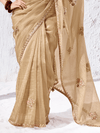 Gold Beige Embroidered Designer Tissue Silk Saree With Contrast Blouse