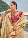 Gold Beige Kanjivaram Silk Saree With Contrast Blouse