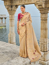 Gold Beige Kanjivaram Silk Saree With Contrast Blouse