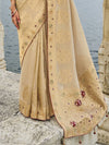 Gold Beige Kanjivaram Silk Saree With Contrast Blouse