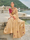 Gold Beige Kanjivaram Silk Saree With Contrast Blouse