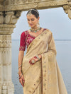 Gold Beige Kanjivaram Silk Saree With Contrast Blouse