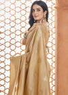 Gold Beige Woven Banarasi Soft Silk Saree