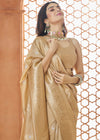 Gold Beige Woven Banarasi Soft Silk Saree