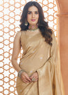 Gold Beige Woven Banarasi Soft Silk Saree