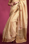 Gold Cream Woven Tussar Silk Saree