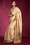 Gold Cream Woven Tussar Silk Saree