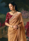 Gold Designer Silk Saree with Mirror and Zari Embroidery Work