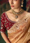 Gold Designer Silk Saree with Mirror and Zari Embroidery Work