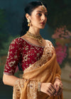 Gold Designer Silk Saree with Mirror and Zari Embroidery Work