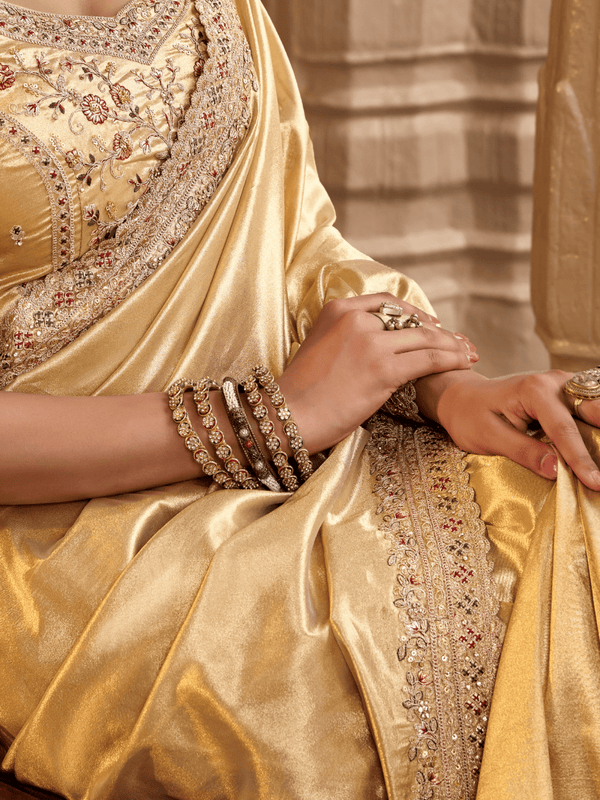 Gold Embroidered Designer Tissue Silk Saree