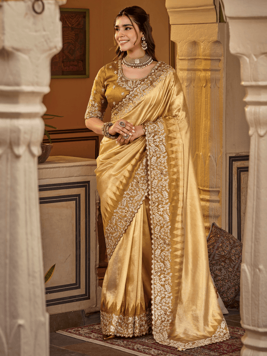 Gold Embroidered Designer Tissue Silk Saree