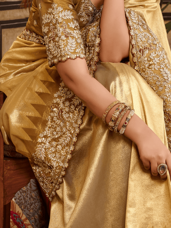 Gold Embroidered Designer Tissue Silk Saree