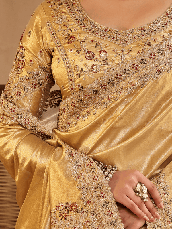 Gold Embroidered Designer Tissue Silk Saree