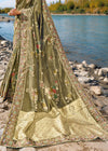 Gold Olive Green Zari Woven Embroidery Banarasi Designer Silk Saree