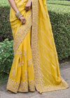 Gold Yellow Embroidered Designer Tissue Silk Saree