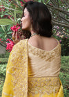 Gold Yellow Embroidered Designer Tissue Silk Saree