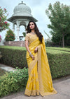 Gold Yellow Embroidered Designer Tissue Silk Saree