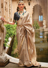 Golden Banarasi Silk Saree With Contrast Blouse