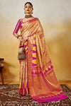 Golden Beige and Fuchsia Pink Kanjivaram Silk Saree